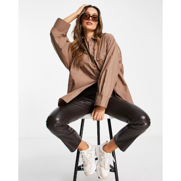 ASOS Oversized shirt with Wide Cuff Detail in Caramel - UK 16 - Picture 3 of 7